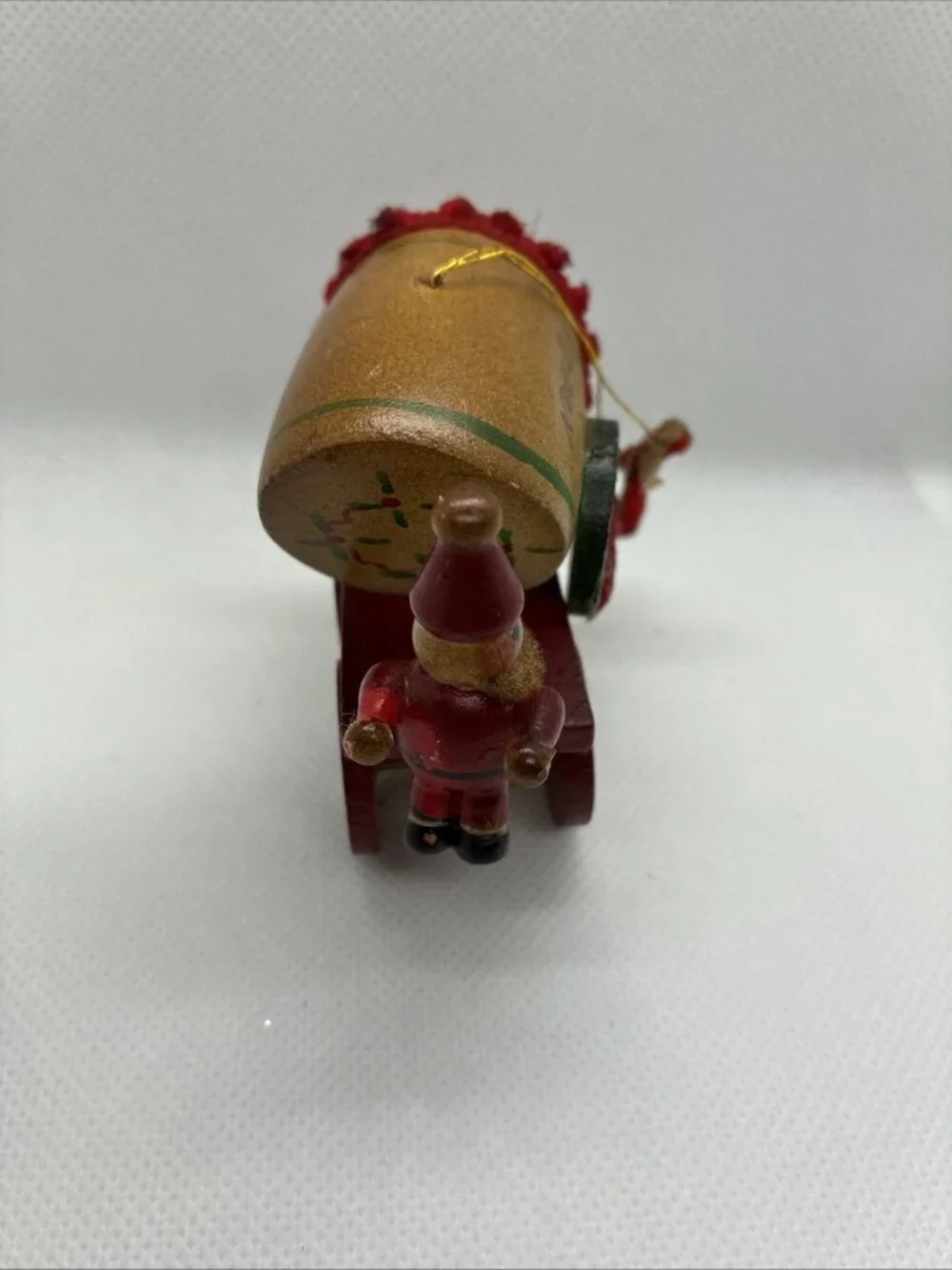 Vintage Wooden Santa Noel Covered Wagon Christmas Ornament Rustic Holiday Decor